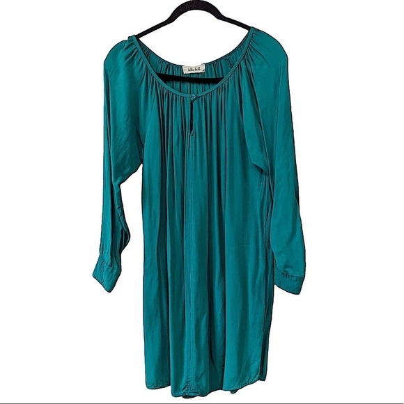 BELLA Dahl Teal Long Sleeve Peasant Style Dress Size Small - Picture 1 of 7